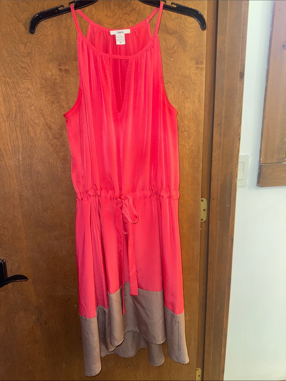 Bar III Coral Pink Drawstring Waist Sleeveless high low Dress